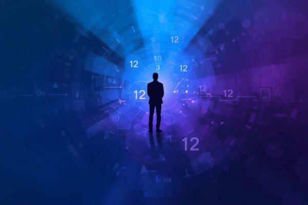 A silhouette stands against a background of flowing time, representing the blog topic about the passage of time.