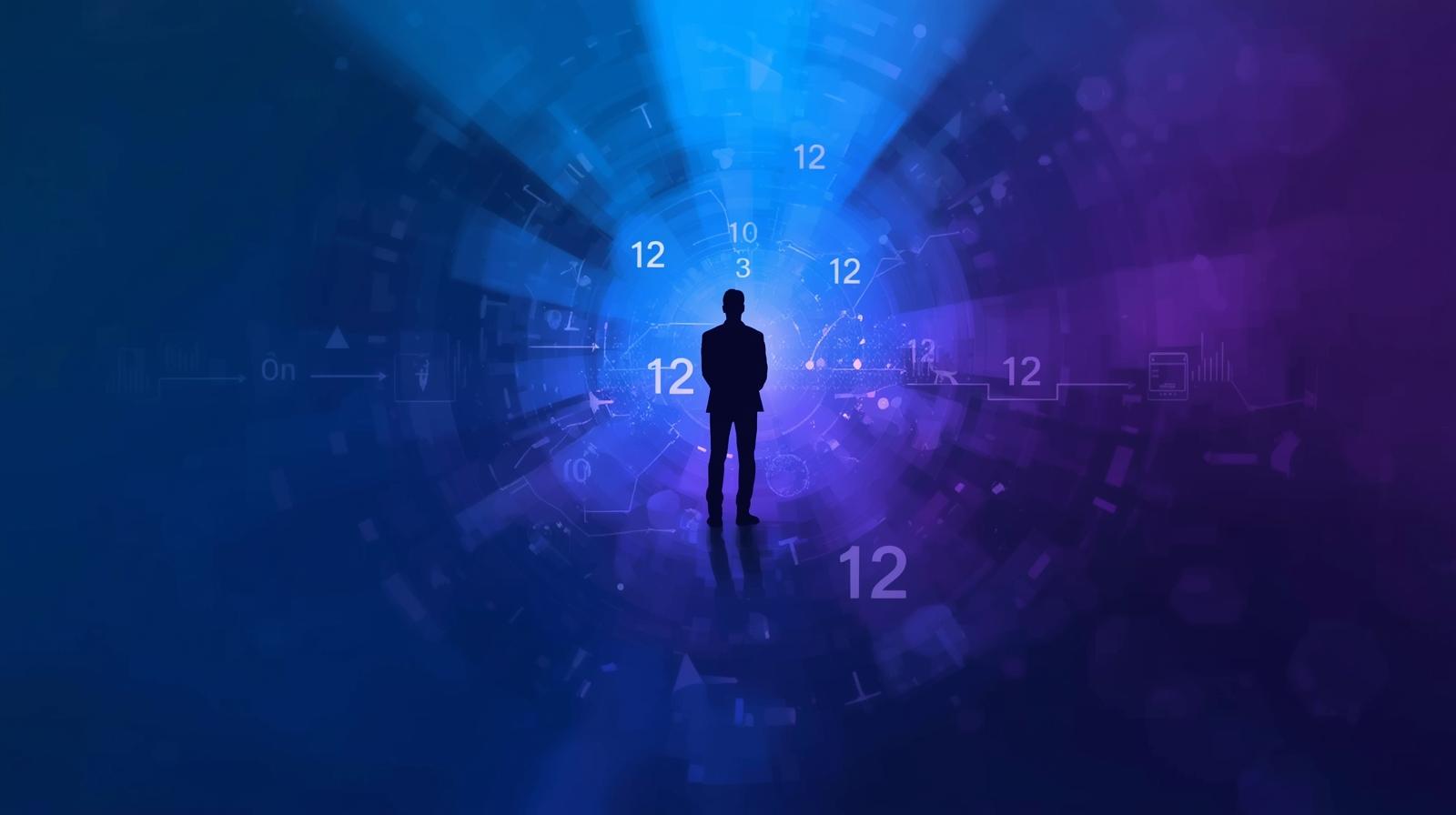 A silhouette stands against a background of flowing time, representing the blog topic about the passage of time.