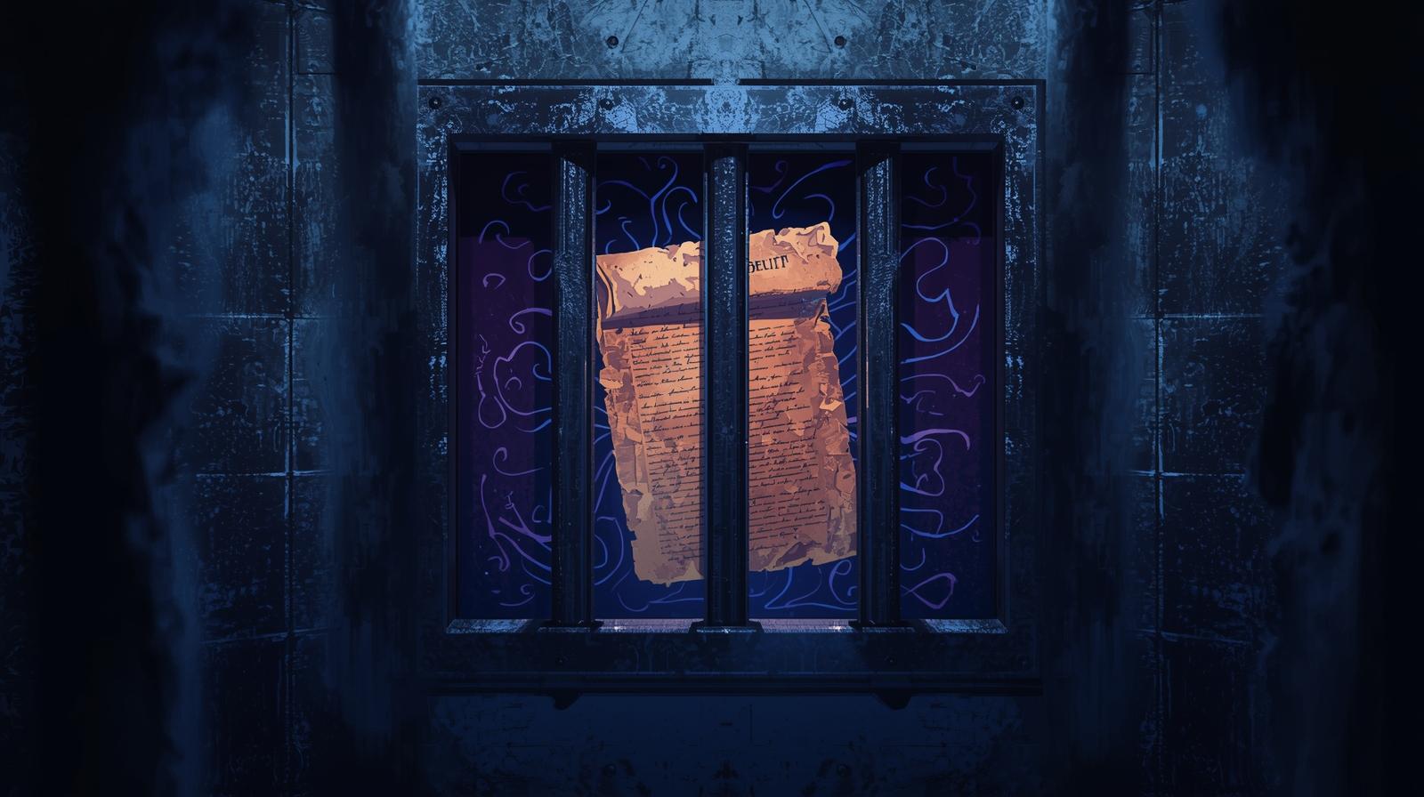 Illustration of a weathered, handwritten document trapped behind prison bars, set against a dark blue and purple background. The paper appears aged and crumpled, visible but unreachable — a visual metaphor for information locked inside inaccessible formats.